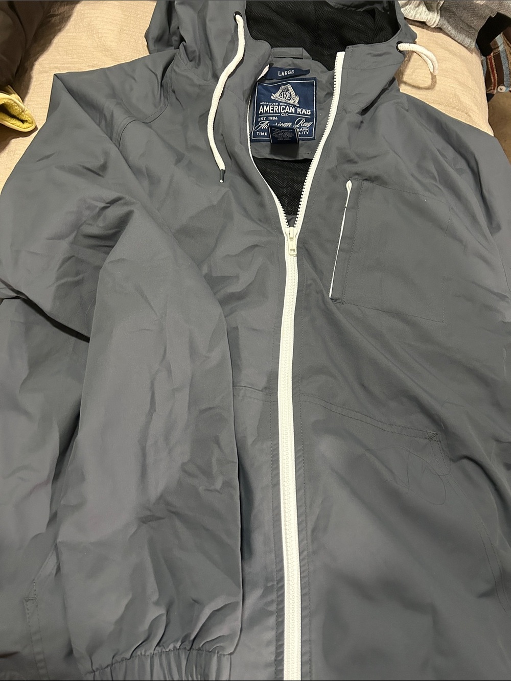 American Rag Lightweight Gray Hooded Windbreaker with White Zip